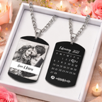 "Love & Kisses" - Personalized Photo Necklace with Engraved Calendar Pendant for Everyday Wear