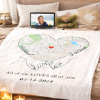 "All of me LOVES all of you" - Couple Map Blanket, Personalized Names Keepsake Throw, Cozy Bedroom Comfort for Anniversaries and Long-Distance Nights, Long Distance Relationship Gifts 746344-M