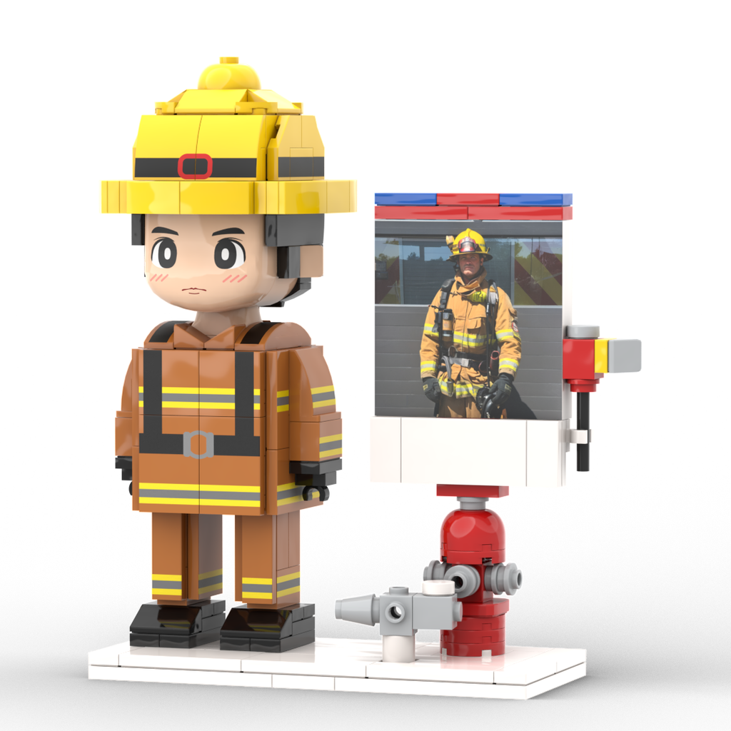 Firemen Theme Custom Brick Figure Personalized Photo Design Full Body ABS Keepsake gift ready