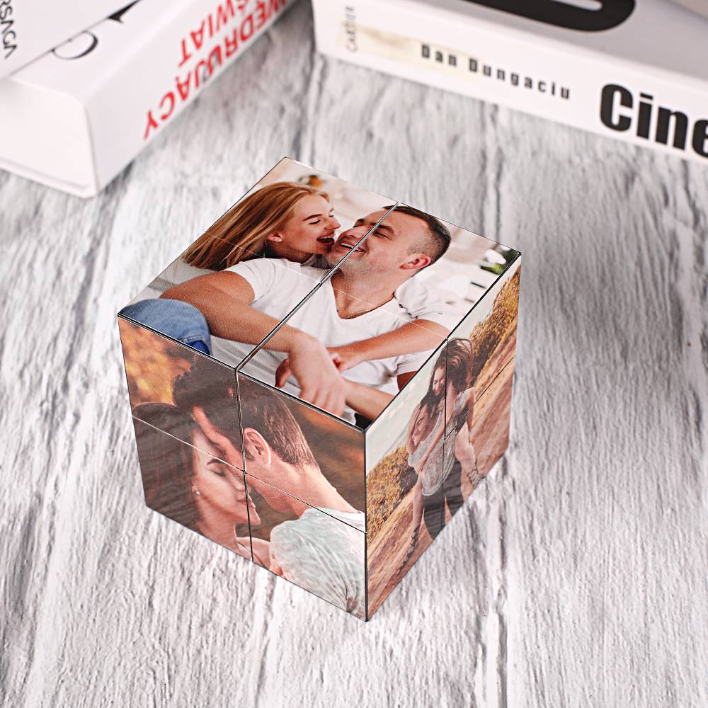 Custom Photo Cube Infinity Folding Multiphoto Cube with Wooden Base Father's Day Gifts