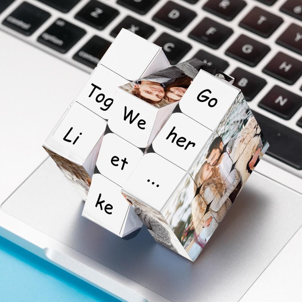Personalized Photo Cube Custom Text Gift For Couples We Go Together Like