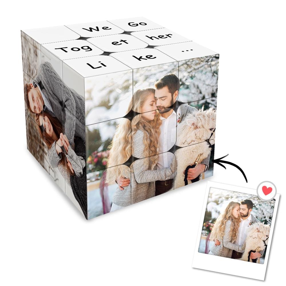 Personalized Photo Cube Custom Text Gift For Couples We Go Together Like