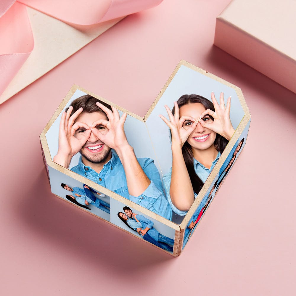 Personalized Magic Cube Heart Wooden Photo Cube Home Ornament Cube Gift for Couples