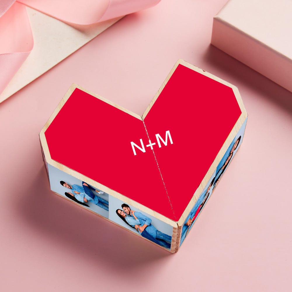 Personalized Magic Cube Heart Wooden Photo Cube Home Decoration Gift for Anniversary