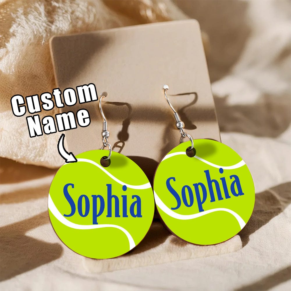 Personalized Wooden Tennis Earrings with Name Sport Earring Jewelry Gift for Her