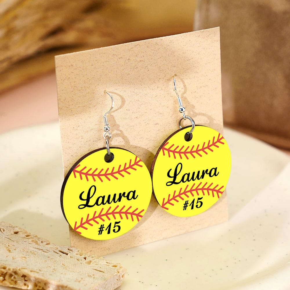 Personalized Baseball Softball Wooden Earrings Birthday Anniversary Gift for Sports Lover