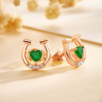 Personalized Horseshoe Stud Earrings with Heart Birthstone and Zircon Gift for Horse Lovers