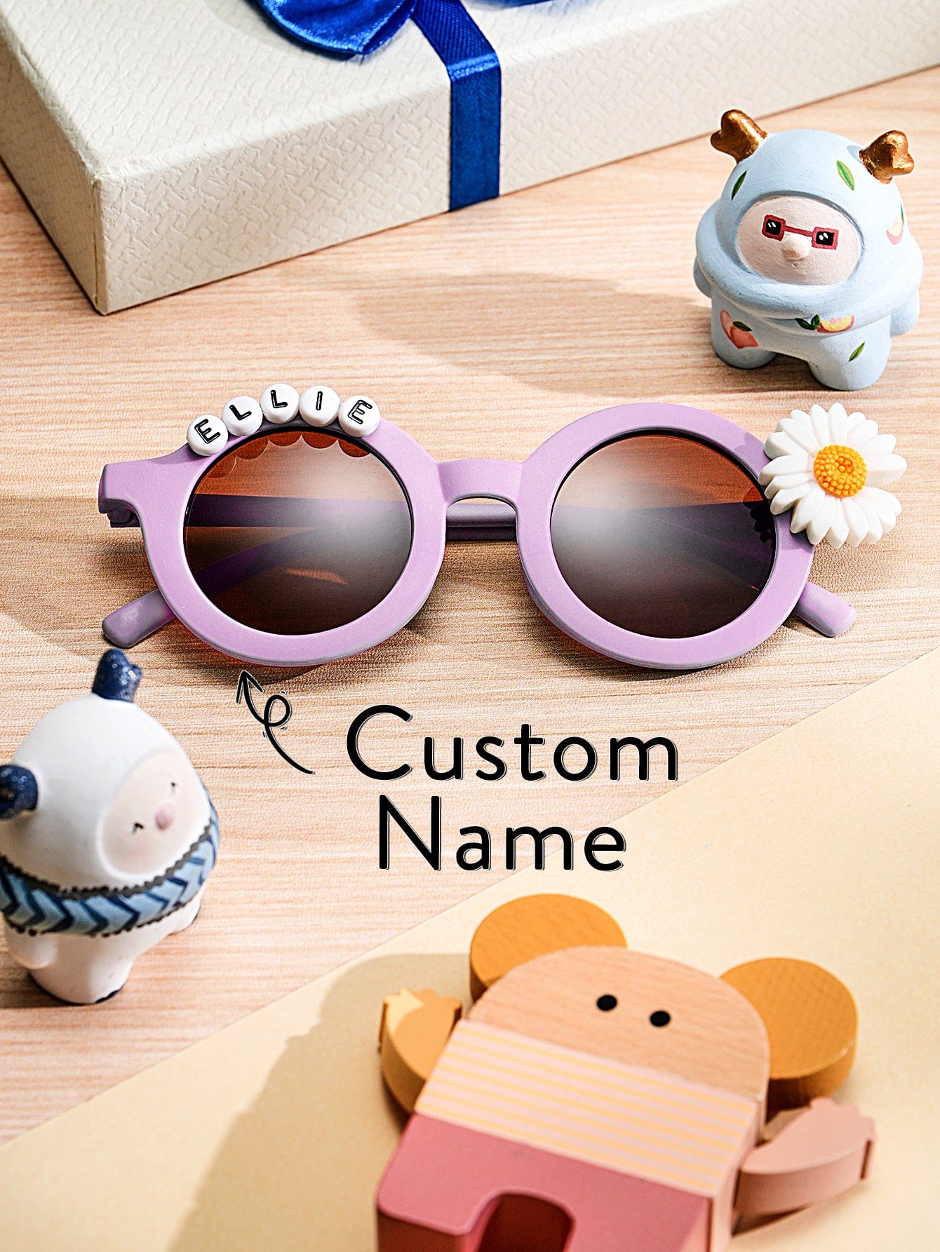 Personalized Kids Daisy Sunglasses – Custom Name Retro Floral Shades for Girls
