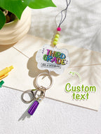Personalized Glitter Acrylic Beaded Tassel Lanyard with Name Back to School Gift for Teacher