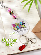 Personalized Glitter Acrylic Beaded Tassel Lanyard with Name Back to School Gift for Teacher