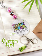 Personalized Glitter Acrylic Beaded Tassel Lanyard with Name Back to School Gift for Teacher