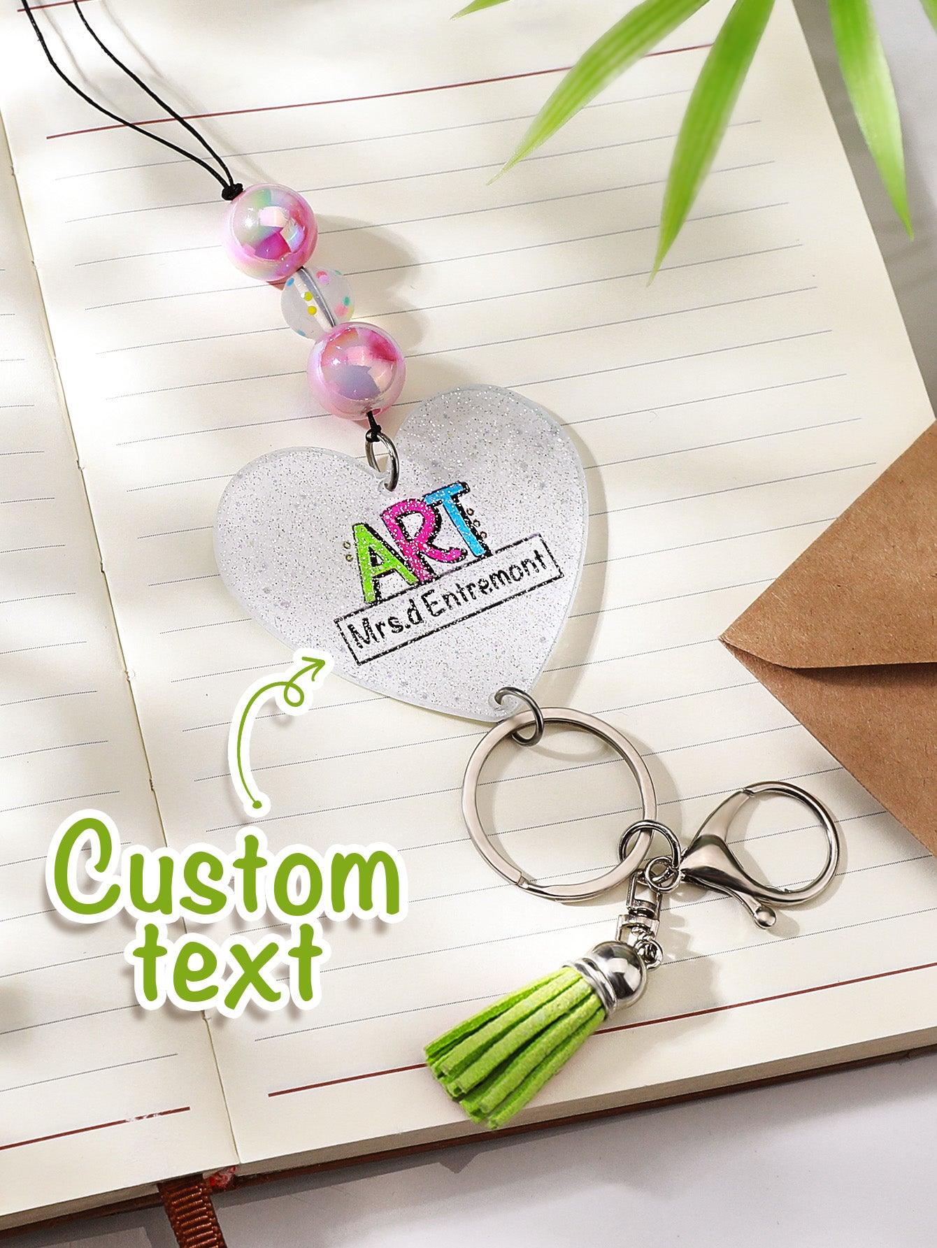 Personalized Glitter Acrylic Beaded Tassel Lanyard with Name Back to School Gift for Teacher