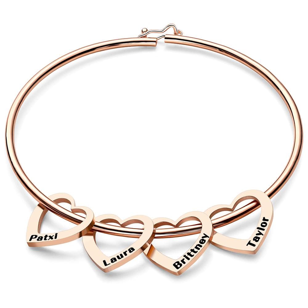 Custom Bangle Bracelet with Heart/Round Pendants Personalized Gift