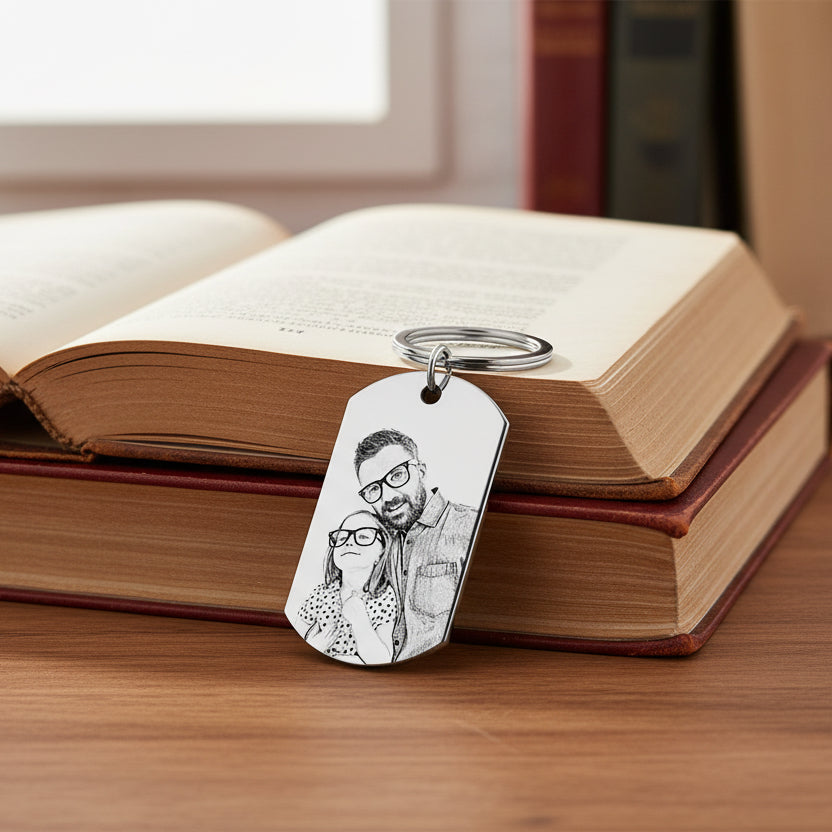 Photo Engraved Tag Key Chain With Engraving Black