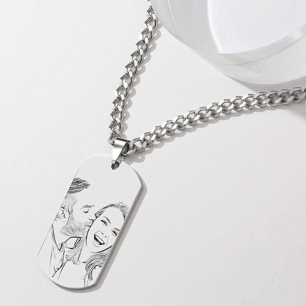 Personalized Men's Photo Necklace Engraved QR Code Necklace