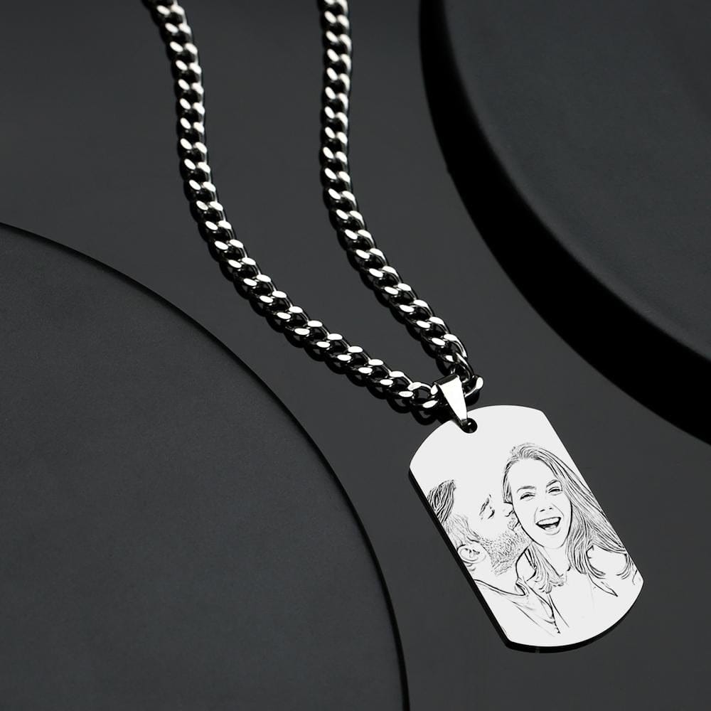 Personalized Men's Photo Necklace Engraved QR Code Necklace