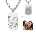 Personalized Men's Photo Necklace Engraved QR Code Necklace