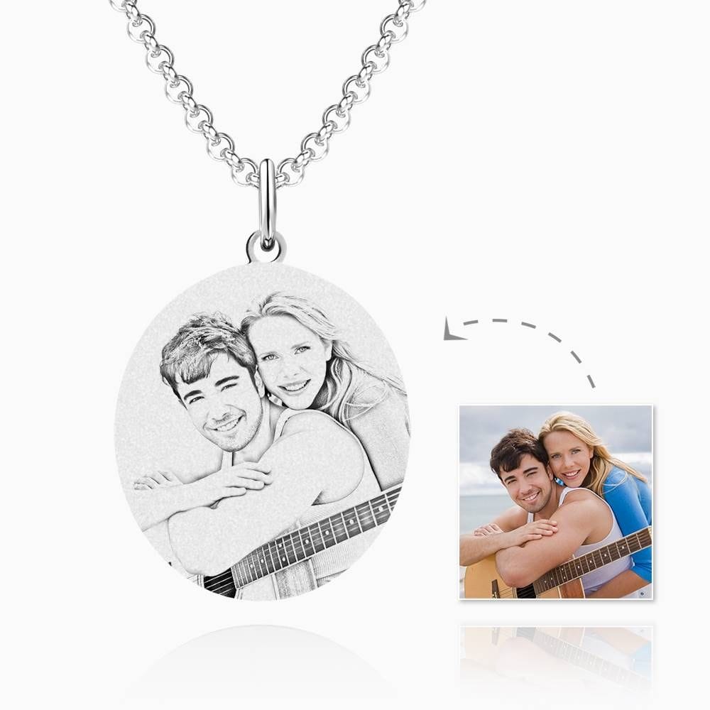 Engraved Oval Tag Necklace Stainless Steel