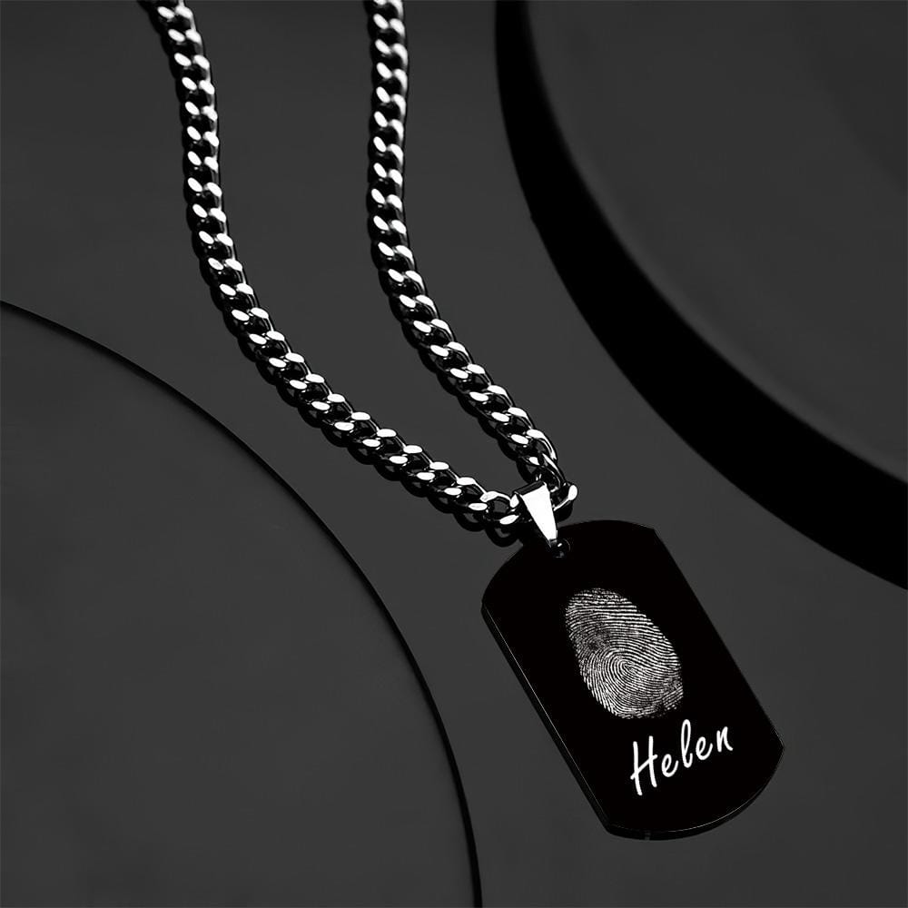 Custom Photo Necklace fingerprint Necklace Engraved Necklace Men's Necklace Gift For Boyfriend