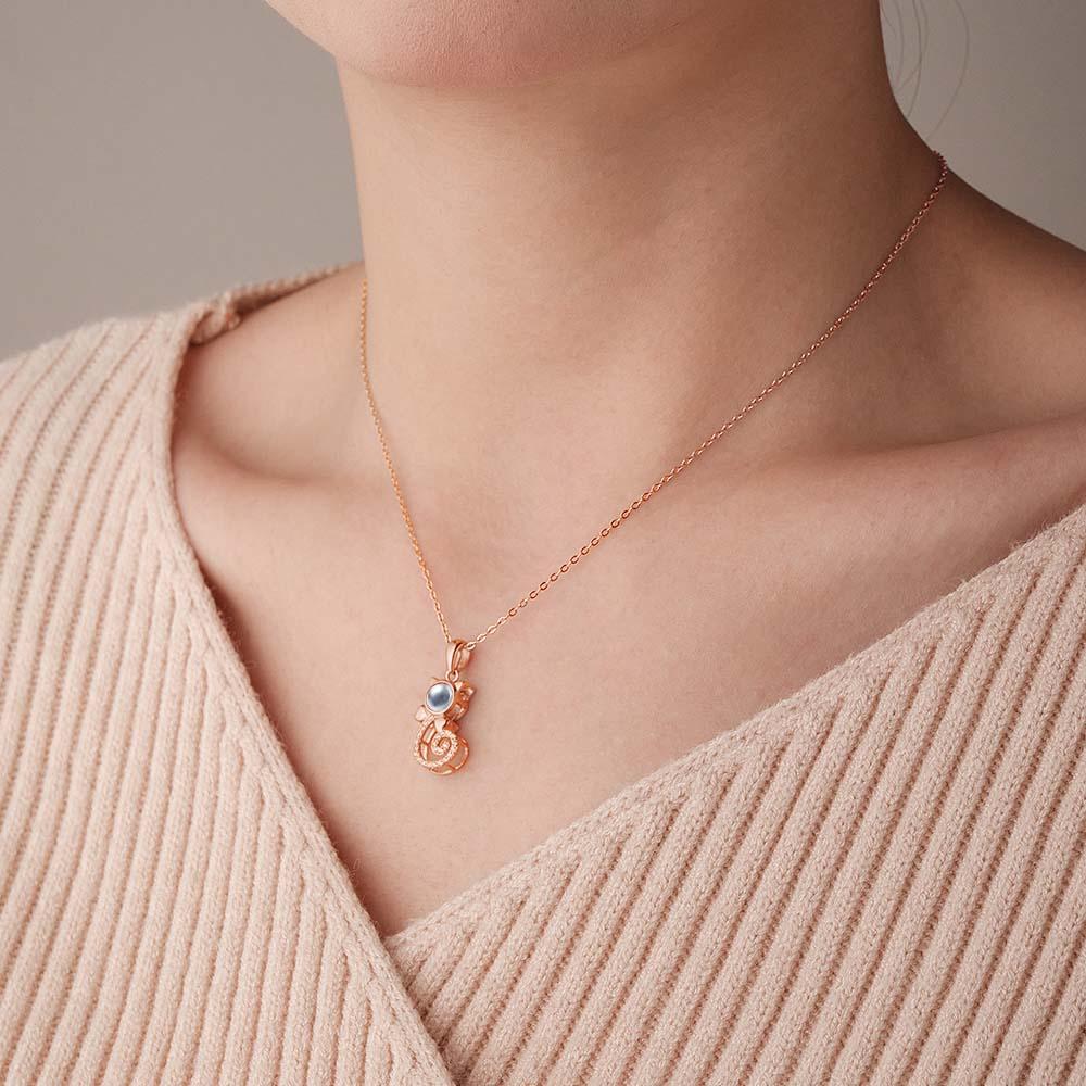 Projection Cat Photo Necklace , Personalized Girlfriend Necklace,  Clavicle Photo Projection