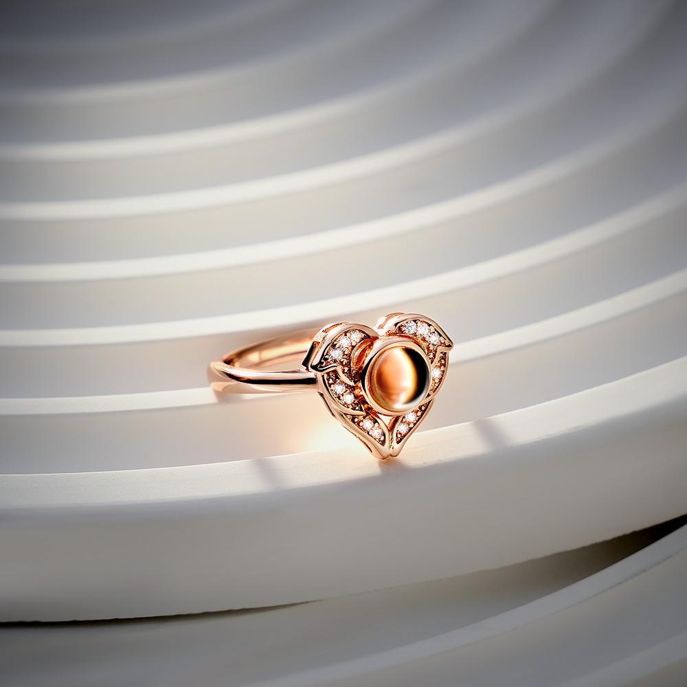Custom Angel Wing Projection Ring Personalized Photo heart Shaped Ring for Her