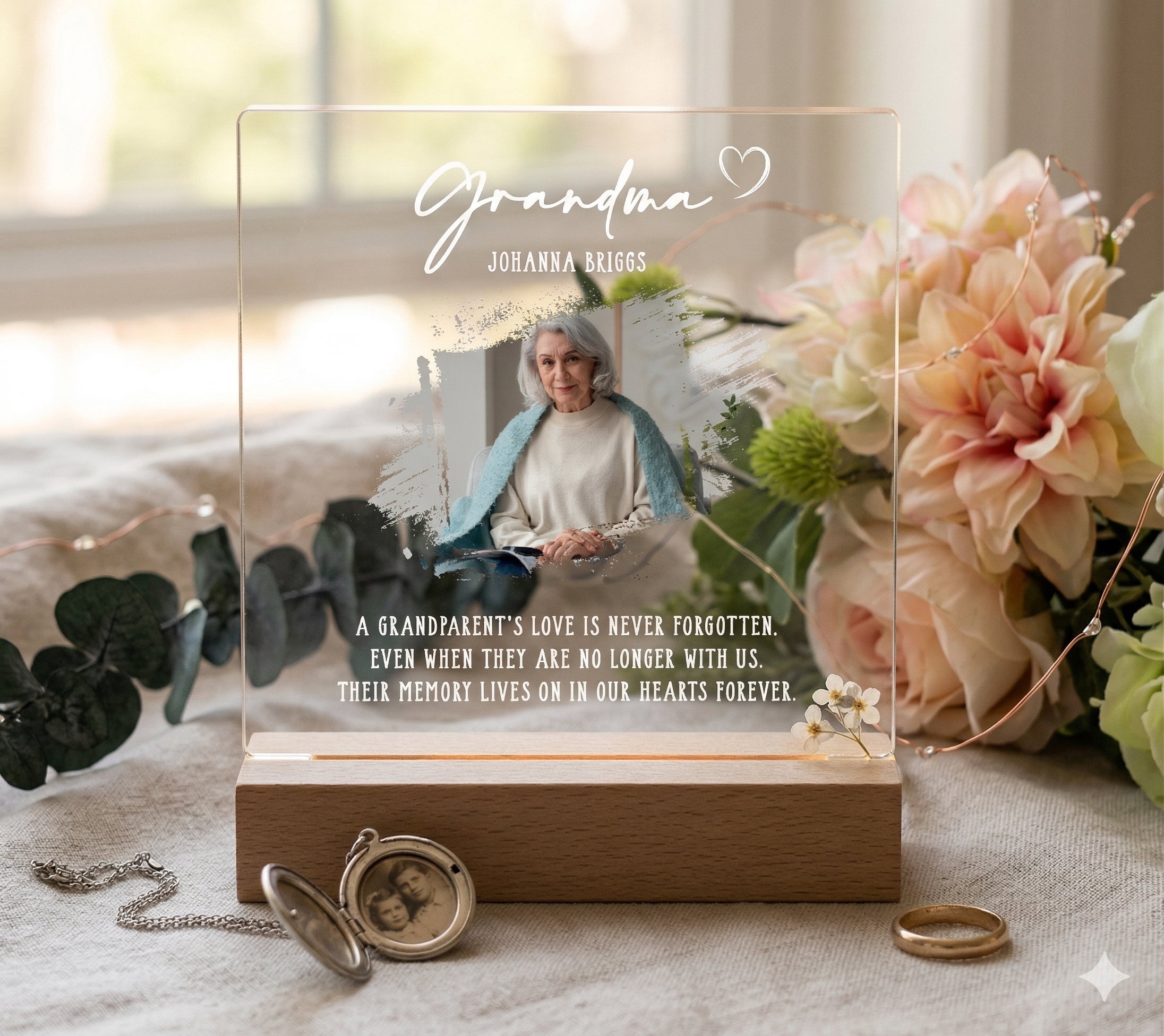 acrylic night light personalized photo with name soft memorial light