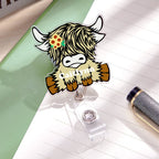 Personalized Highland Cow Badge Retractable Acrylic Badge Reel ID Clip Gift for Highland Cow Lovers