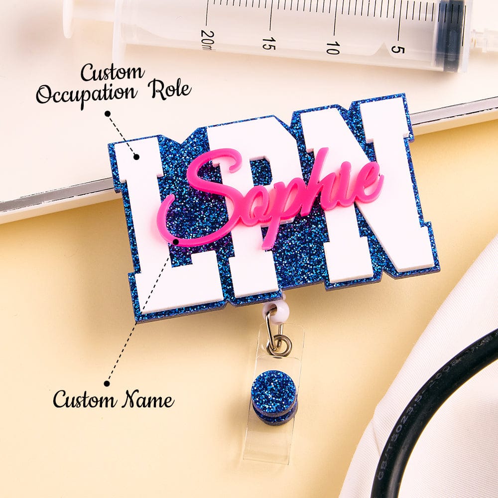 Personalized Glitter ID Badge Reel with Name Acrylic Badge Reel Gifts for Nurse Doctor