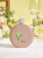 Personalized Birth Flower Round Flasks with Name 5oz Glitter Flask Birthday Bridesmaid Party Gift for Girls