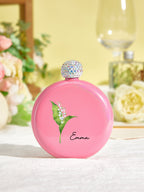 Personalized Birth Flower Round Flasks with Name 5oz Glitter Flask Birthday Bridesmaid Party Gift for Girls