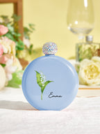 Personalized Birth Flower Round Flasks with Name 5oz Glitter Flask Birthday Bridesmaid Party Gift for Girls