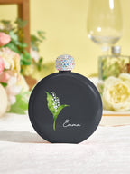 Personalized Birth Flower Round Flasks with Name 5oz Glitter Flask Birthday Bridesmaid Party Gift for Girls