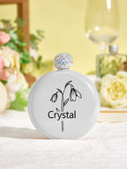 Personalized Birth Flower Round Flasks with Name 5oz Glitter Flask Wedding Birthday Gift for Her