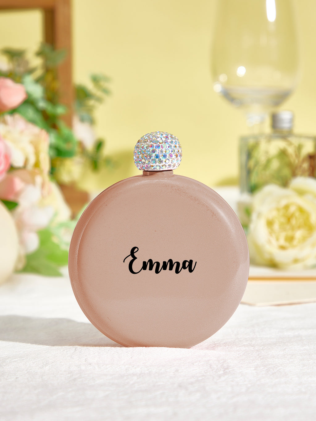 Personalized Round Flasks with Name 5oz Glitter Flask Birthday Gift for Her