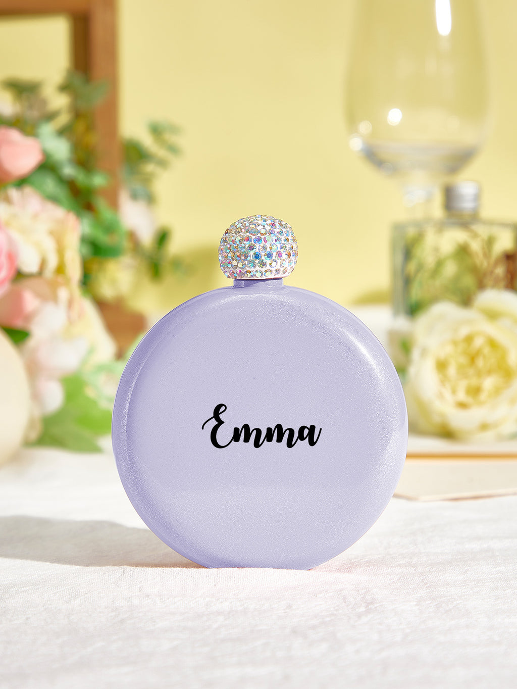 Personalized Round Flasks with Name 5oz Glitter Flask Birthday Gift for Her