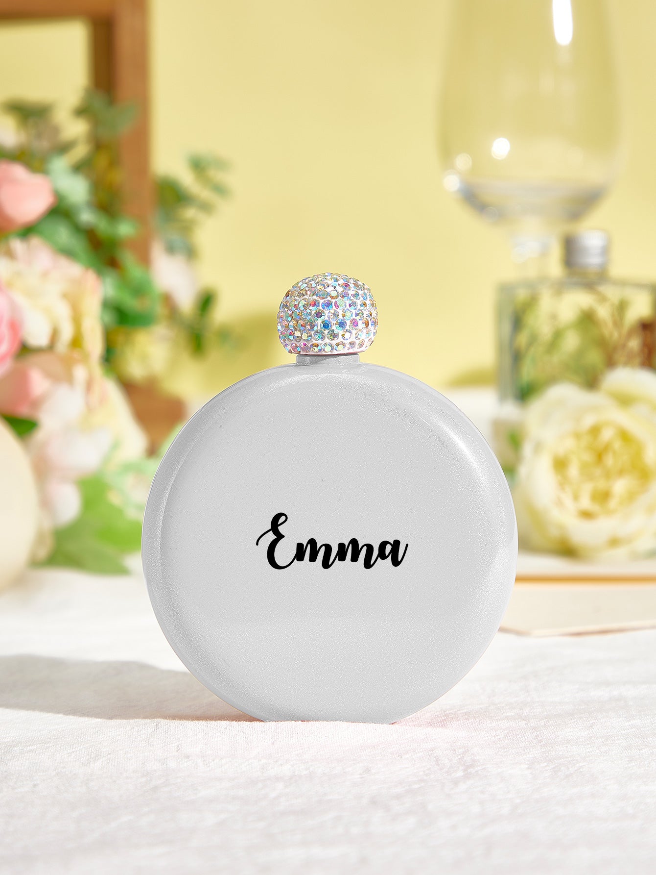 Personalized Round Flasks with Name 5oz Glitter Flask Birthday Gift for Her