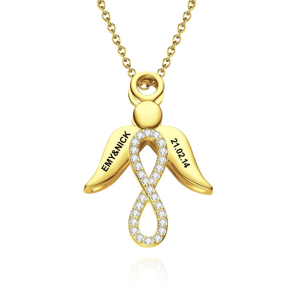 Custom Engraved Name Wings Necklace with Infinity Pendant Copper