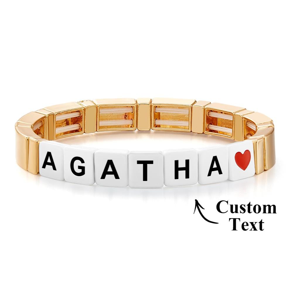 Custom Name Bead Bracelet Enamel Beaded Gold Color Bracelet Gift for Her