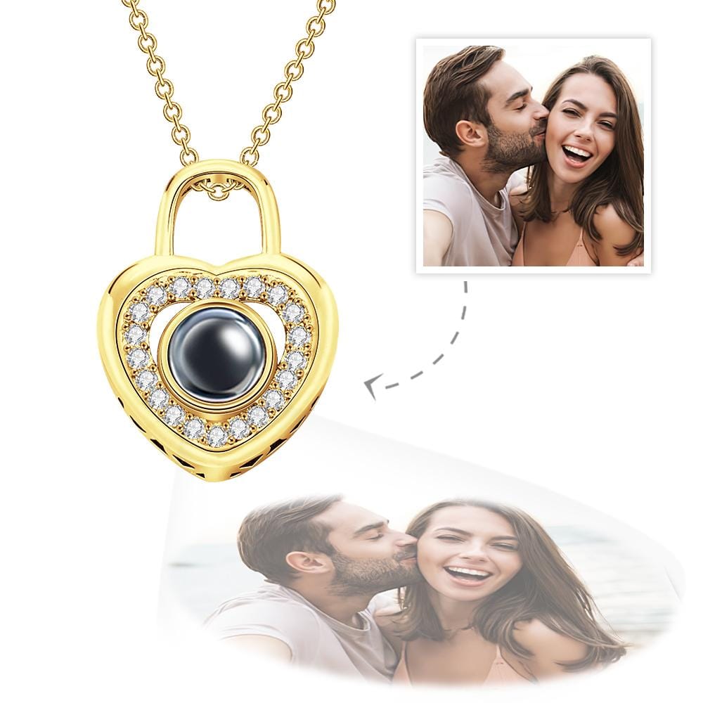 gifts for wife Heartfelt Surprise - Custom Decor - Photo Projection Necklace Love Heart Lock Shaped Pendant Valentine's Day G