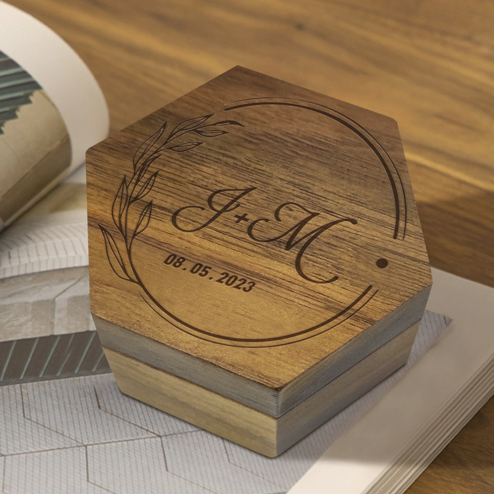 custom six styles customized hexagon wooden jewelry box wedding detail view