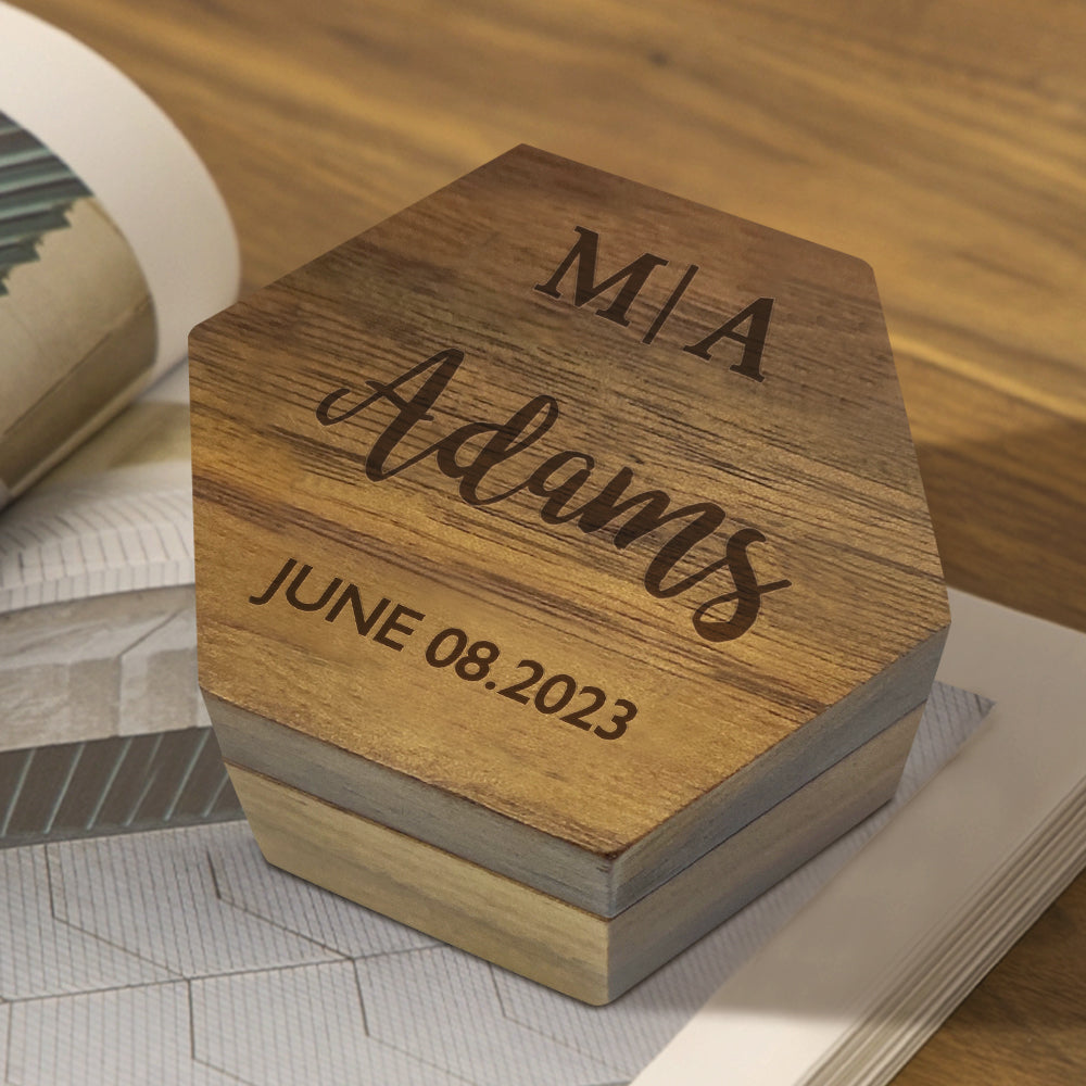 unique six styles customized hexagon wooden jewelry box wedding close up