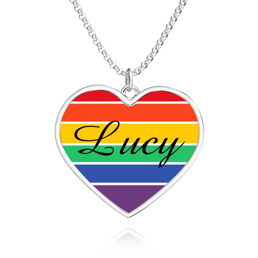 Customized LGBT Necklaces Silver Rainbow Love Heart Triangle Pendant Gay Lesbian Pride Jewelry for Men and Women