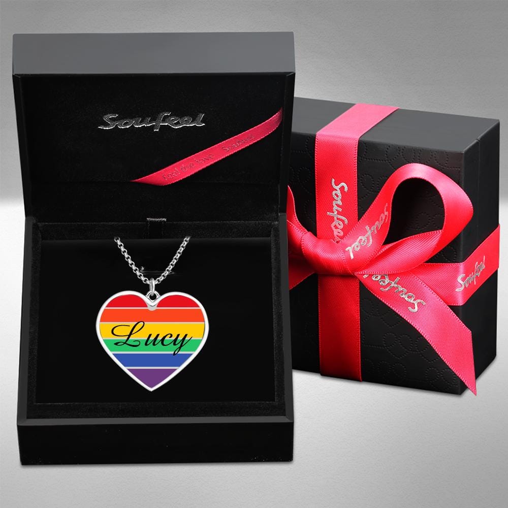 Customized LGBT Necklaces Silver Rainbow Love Heart Triangle Pendant Gay Lesbian Pride Jewelry for Men and Women