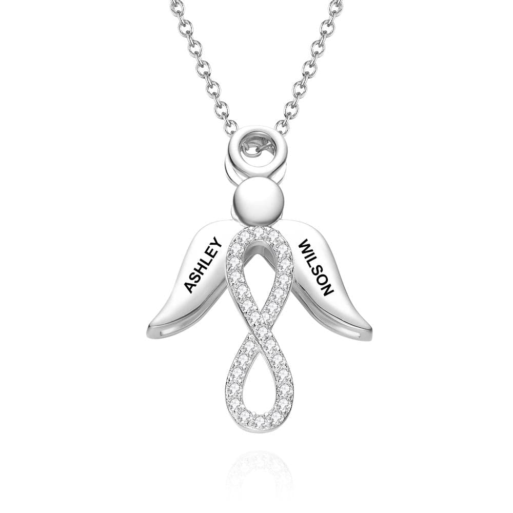 Custom Engraved Name Wings Necklace with Infinity Pendant Copper