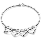 Custom Bangle Bracelet with Heart/Round Pendants Personalized Gift