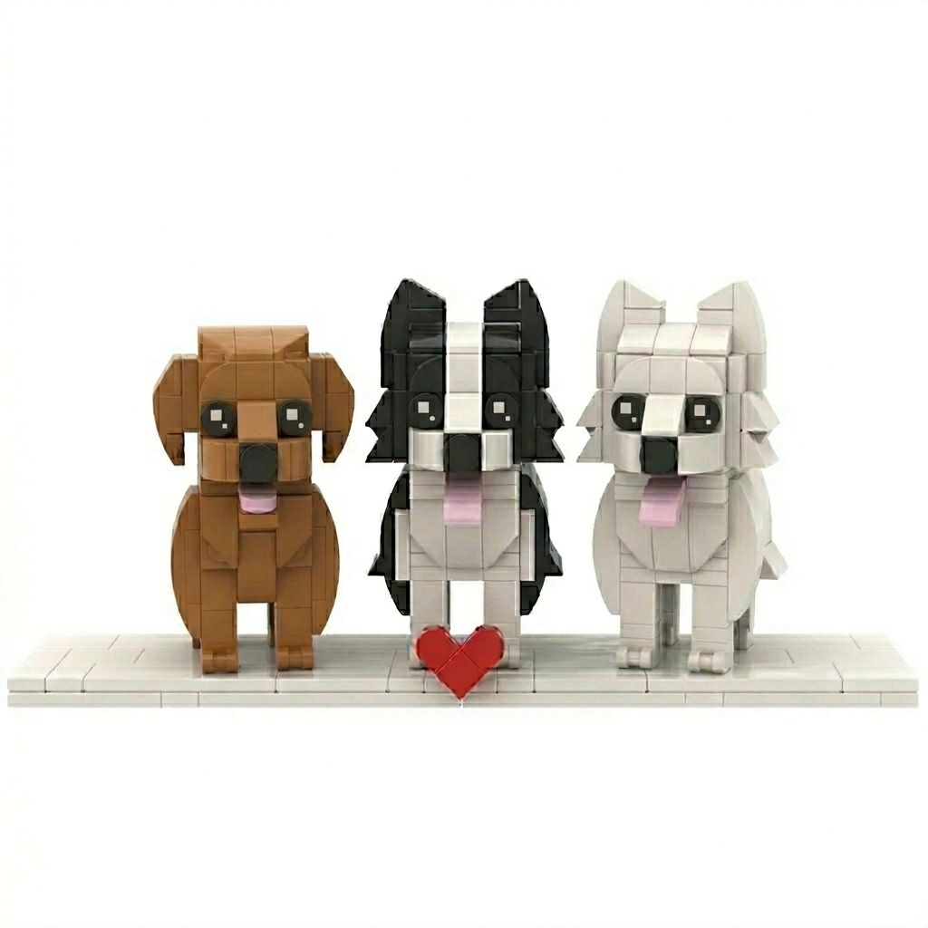 Personalized Pet Portrait for 3 Dogs Brick Figures for Home Display