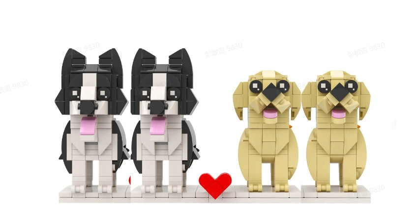 Personalized Pet Portrait for 4 Dogs Brick Figures for Home Display
