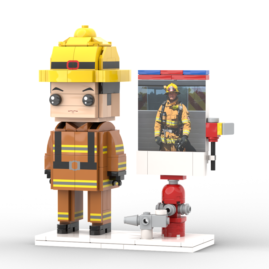 Firemen Theme Custom Brick Figure Personalized Photo Design Full Body ABS Keepsake round face