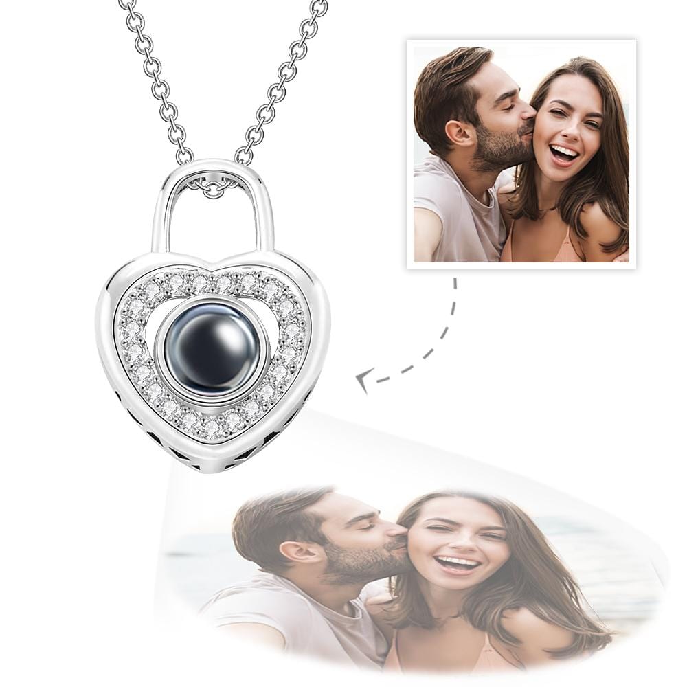 gifts for wife Heartfelt Surprise - Custom Decor - Photo Projection Necklace Love Heart Lock Shaped Pendant Valentine's Day G