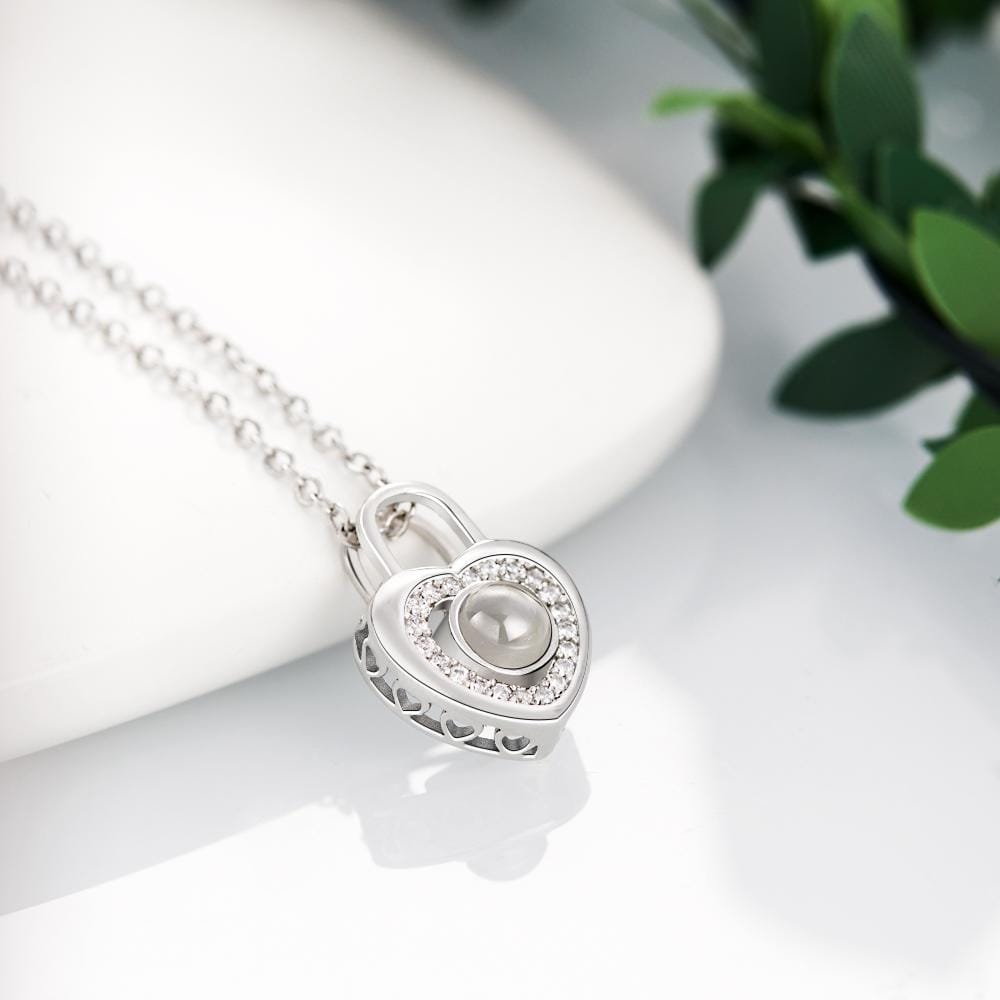 gifts for wife Heartfelt Surprise - Custom Decor - Photo Projection Necklace Love Heart Lock Shaped Pendant Valentine's Day G